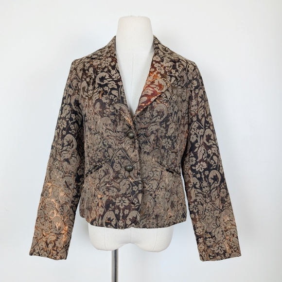 Snazzle Brocade Blazer Floral Long Sleeve Jacquard Damask - Picture 1 of 10
